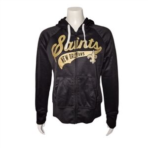 NFL Saints Zip Hoodie Gold Black Full Zip Pockets Quick Dry New Orleans sz M